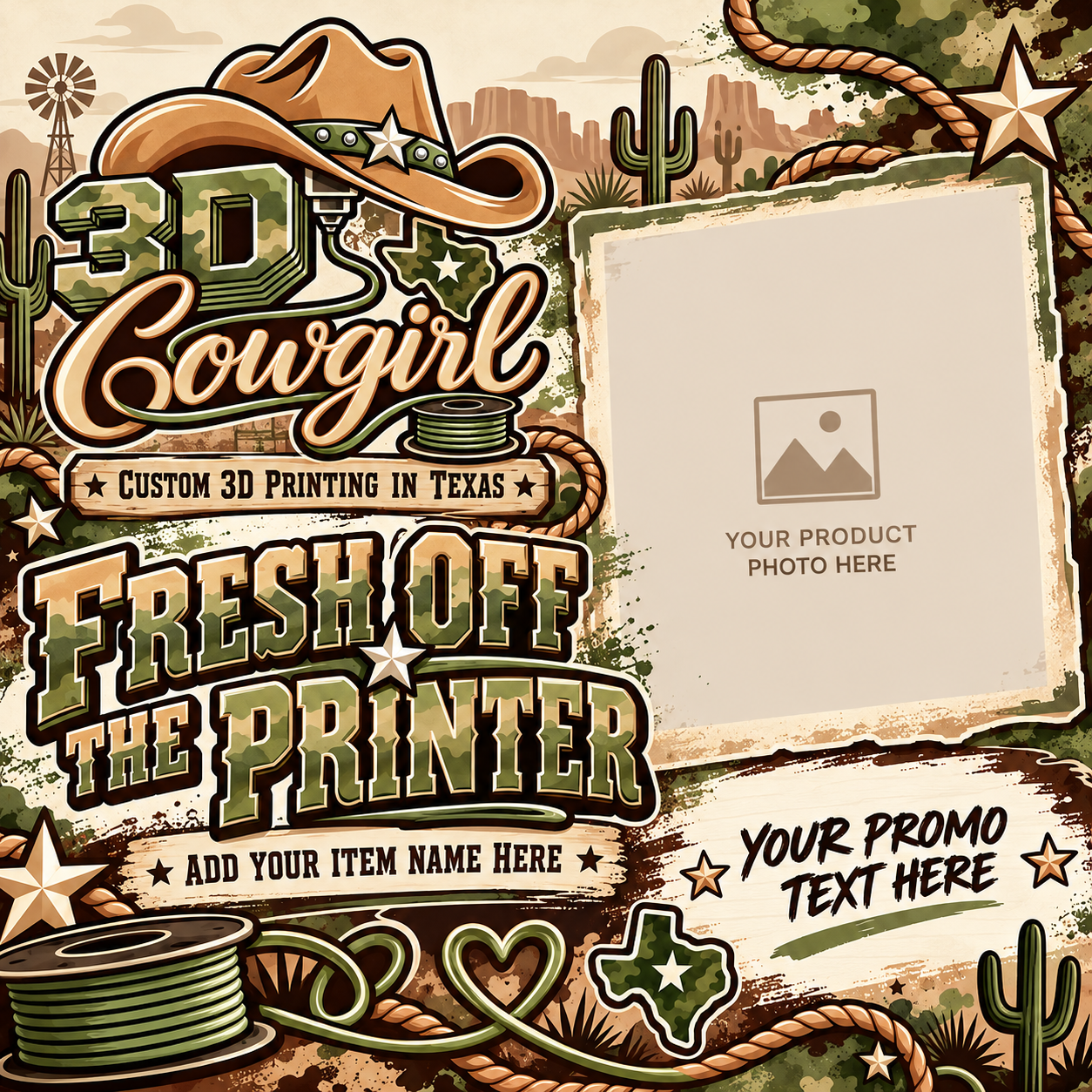 3D Cowgirl western and 3D-printing brand elements